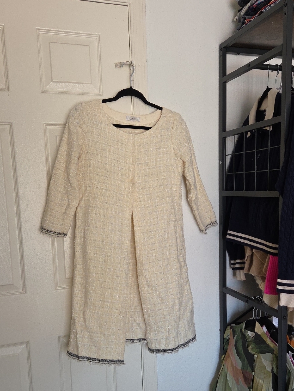 Harwood Handmade in San Francisco Cream & Rose Gold Chanel Boucle Duster Size XS